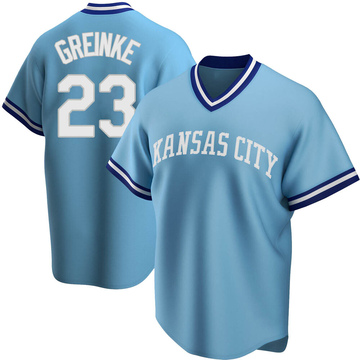 Replica Zack Greinke Men's Kansas City Royals Light Blue Road Cooperstown Collection Jersey